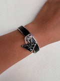 Bangle Silver PRADA Negra Logo Candado Colgante