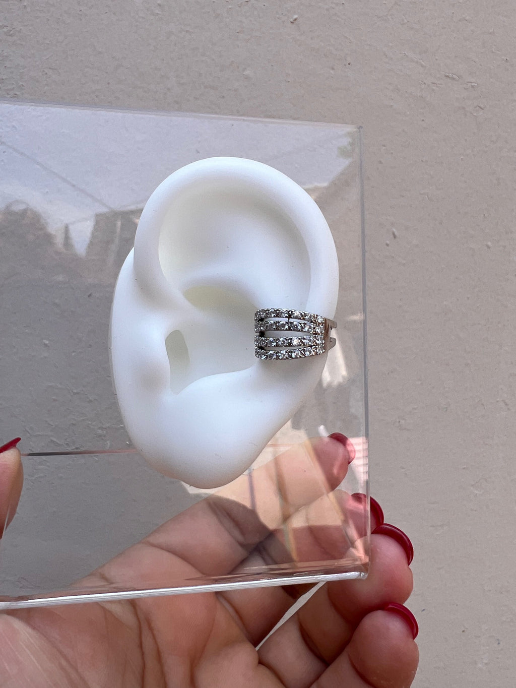 Earcuff Silver 4 Lineas Brillantes