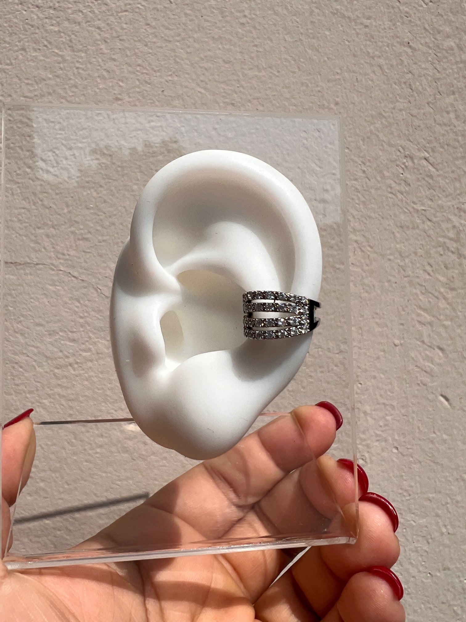 Earcuff Silver 4 Lineas Brillantes