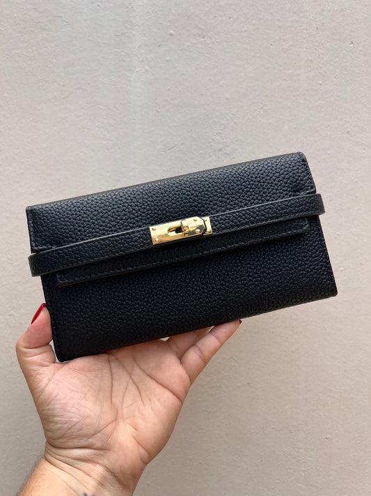 Monedero negro HERMES cierre BIRKIN