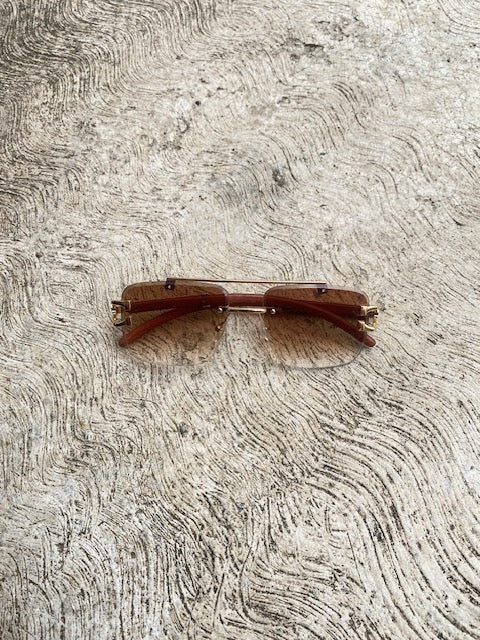 Lentes Tipo Cartier Rectangulares Cafe Patita Madera