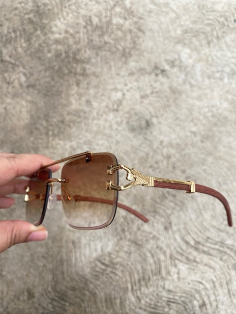 Lentes Tipo Cartier Rectangulares Cafe Patita Madera