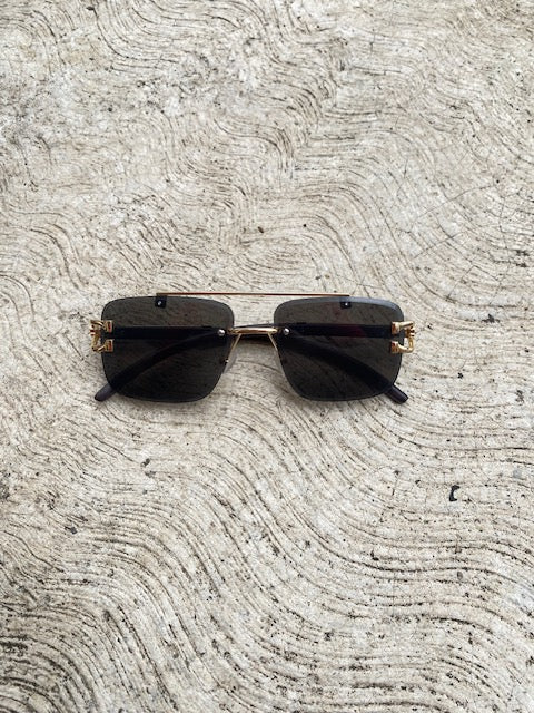 Lentes Tipo Cartier Rectangulares Negros Pata Madera