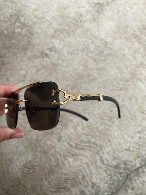 Lentes Tipo Cartier Rectangulares Negros Pata Madera