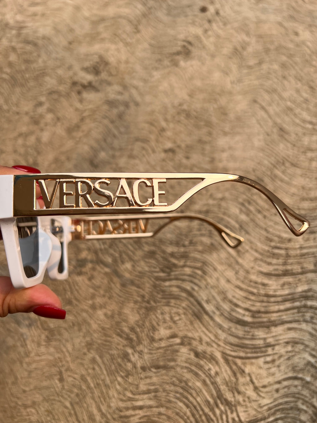 Lentes Versace Blancos Cat Eye Patillas Gold
