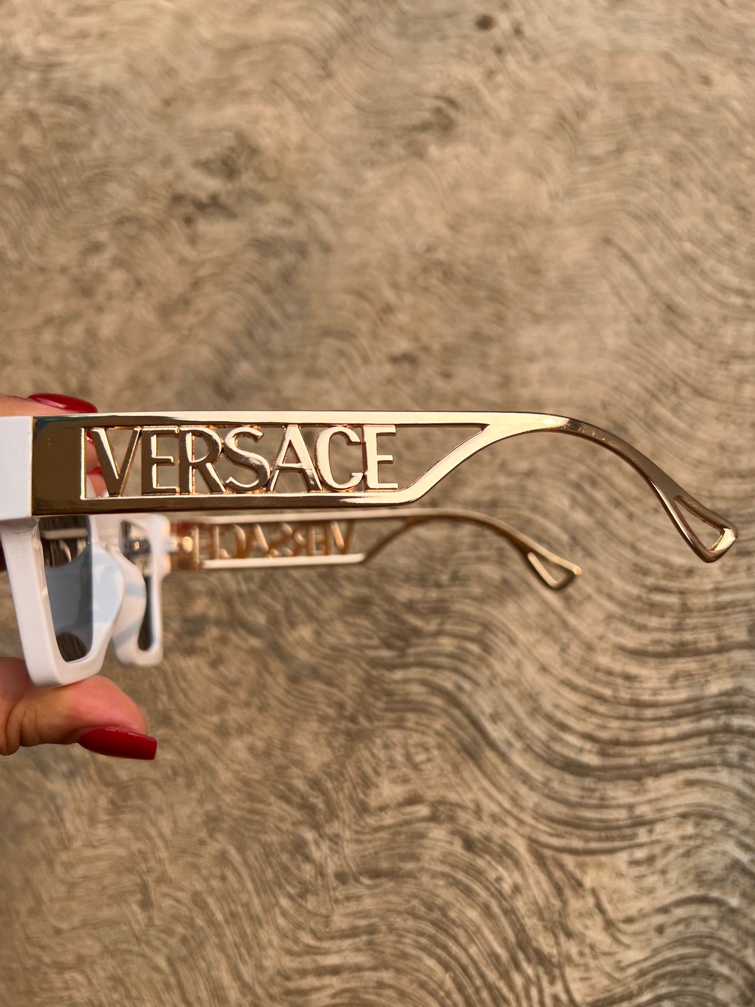 Lentes Versace Blancos Cat Eye Patillas Gold