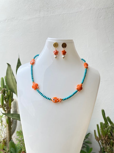 Chocker Turquesa con Naranja