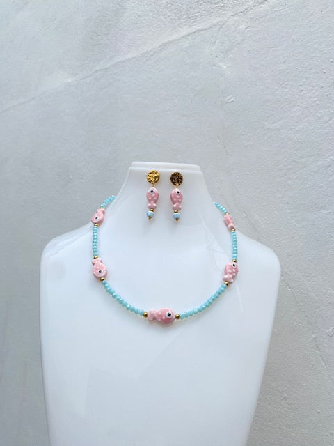 Chocker Azulito con Peces Rosa