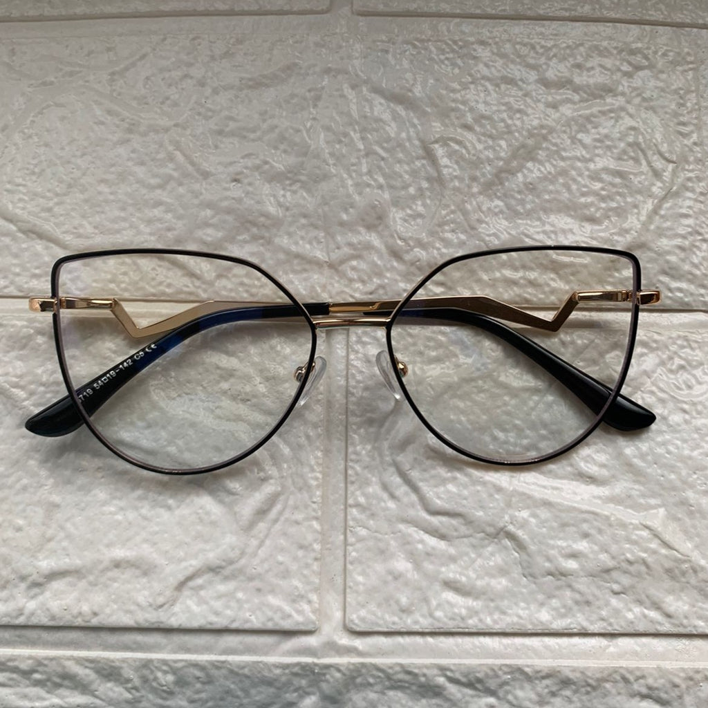 Lentes Cat Eye Frame Negro + Zigzag Nuevos