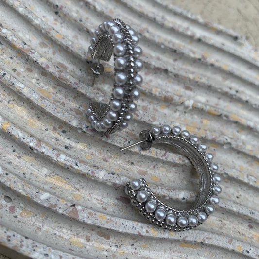 Hoops Silver Con Perlas Minis