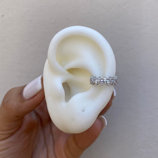 Earcuff Silver Hojitas Zirconias Brillantes