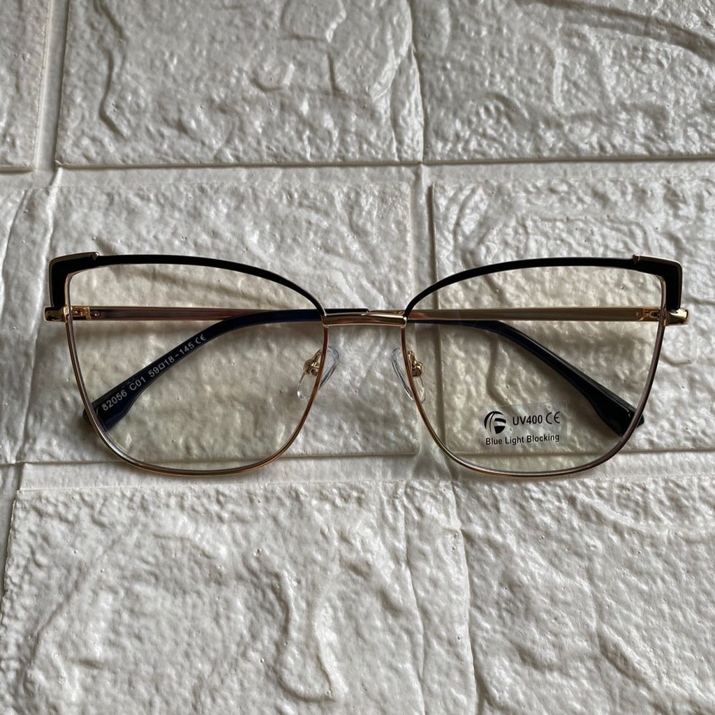 Lentes Cat Eye Gold Esquinas Cuadradas Negras