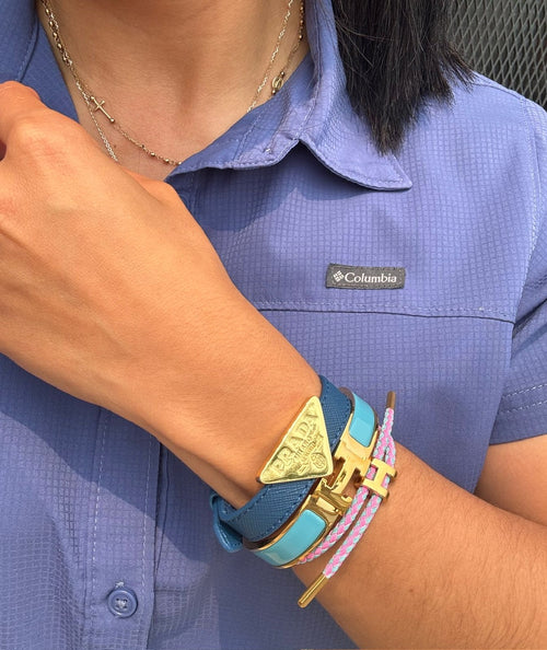 Brazalete Hermes Cuerito Rosado y Azul