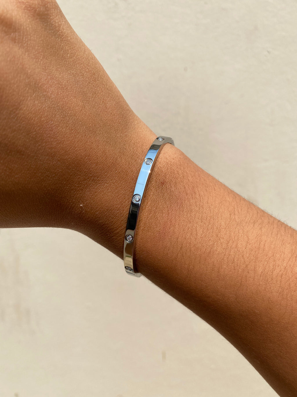 Bangle tipo Cartier Silver Zircons 4mm