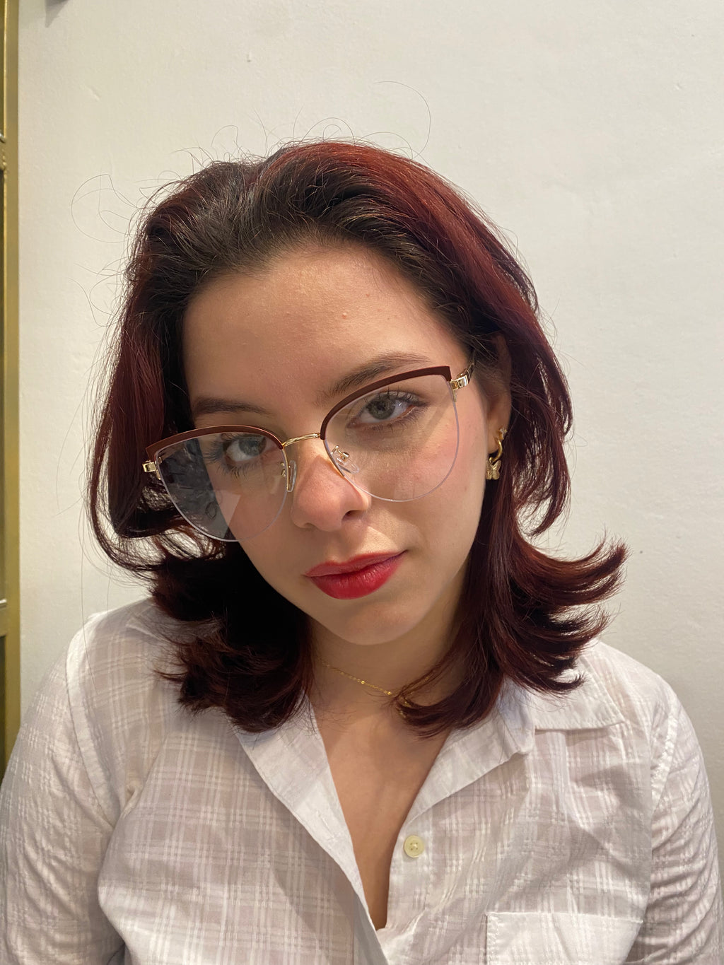Lentes Cat Eye Mitad Vidrio Rojo