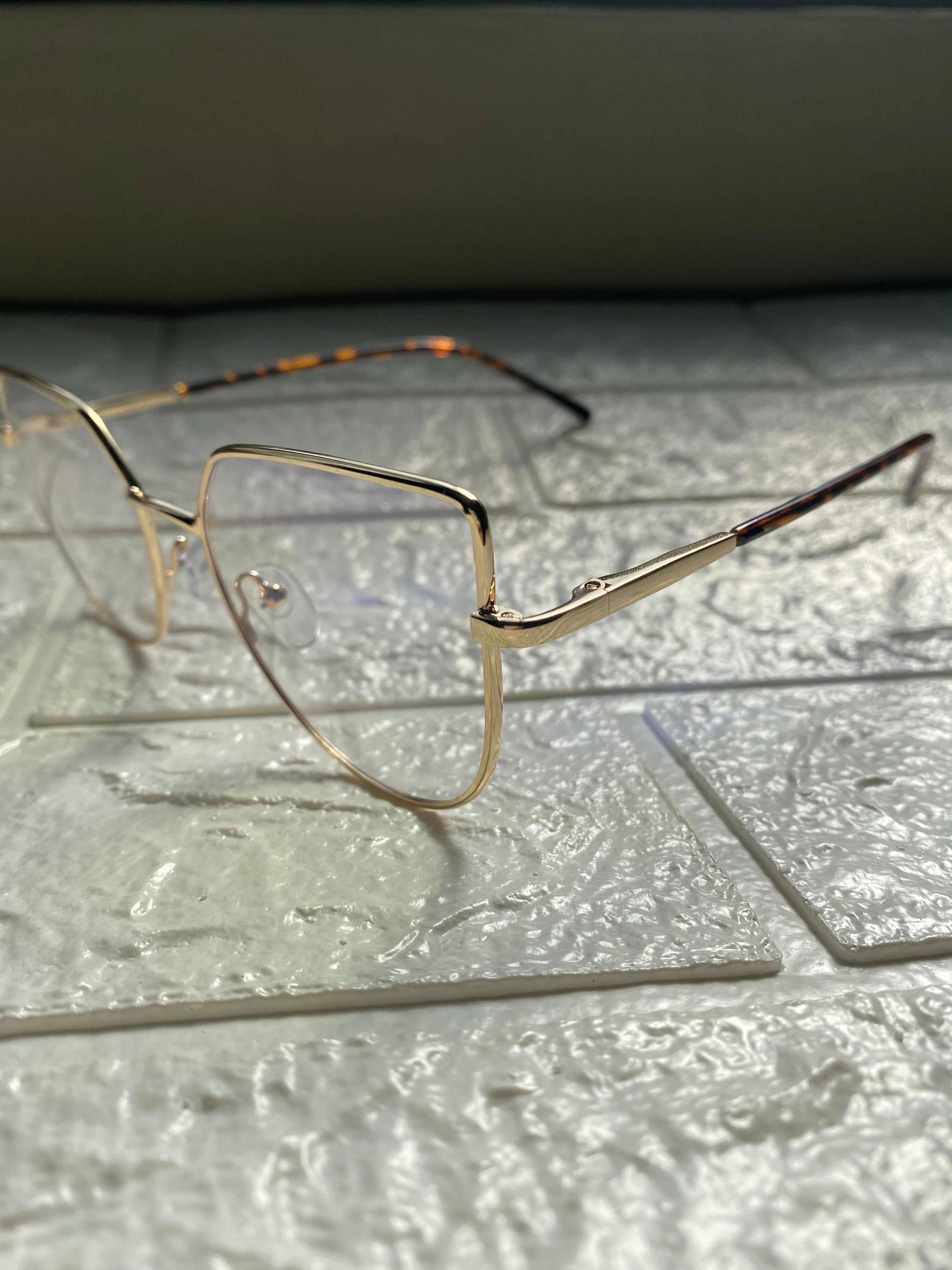 Lentes Cat Eye Gold Metal Detalle Leopardo