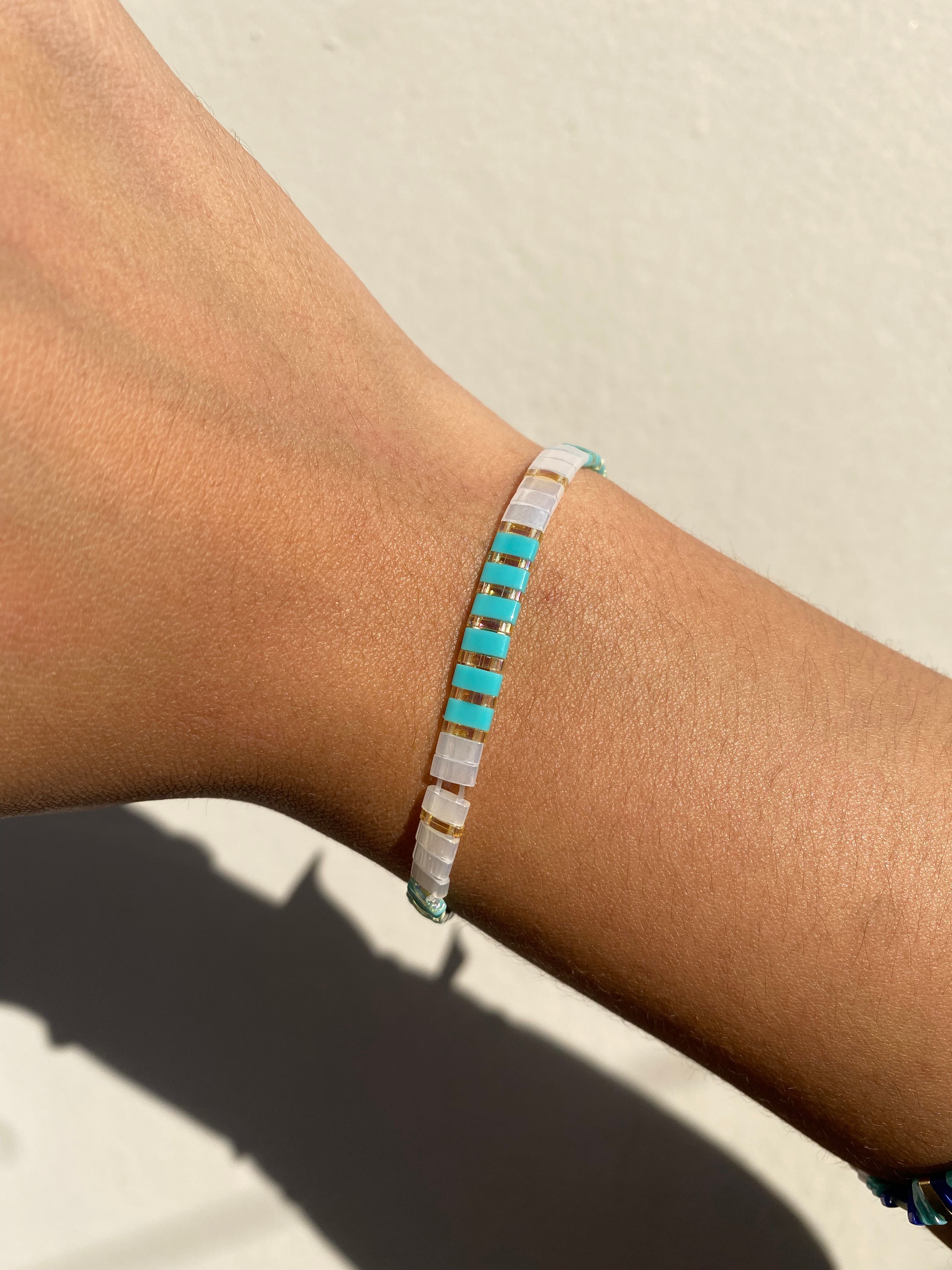 Pulsera Stretch Aqua/Blanco