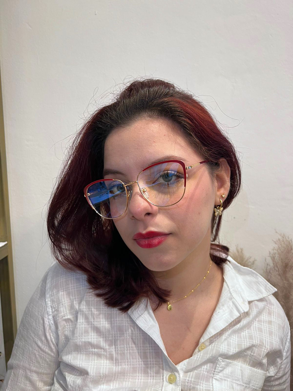 Lentes Cat Eye Gold/ Rojo
