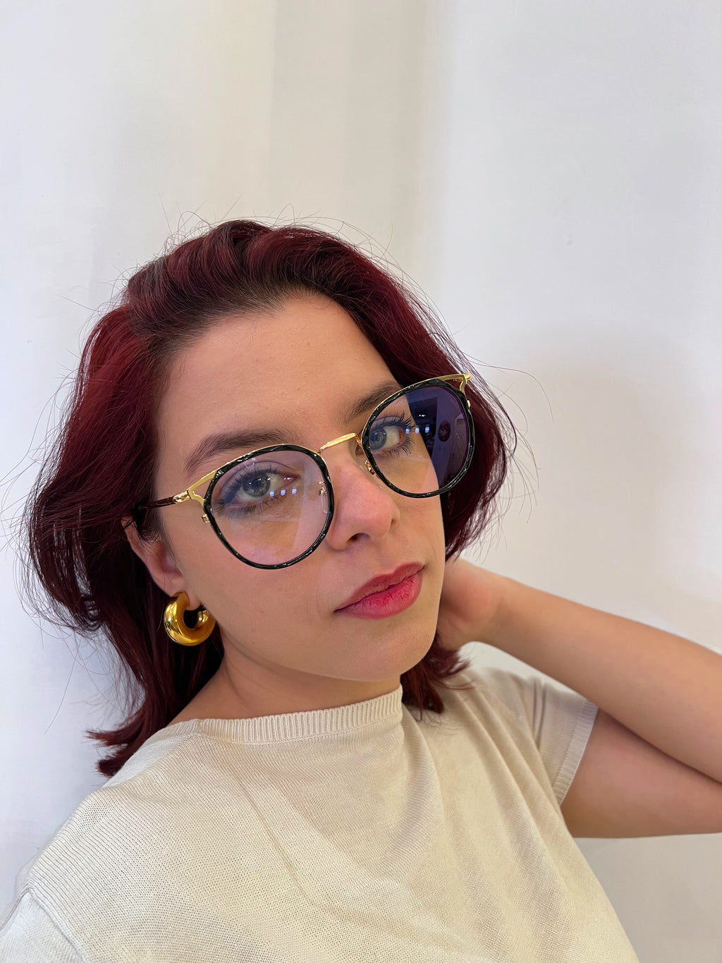 Lentes Cat Eye Acrílicos y Metal Gold