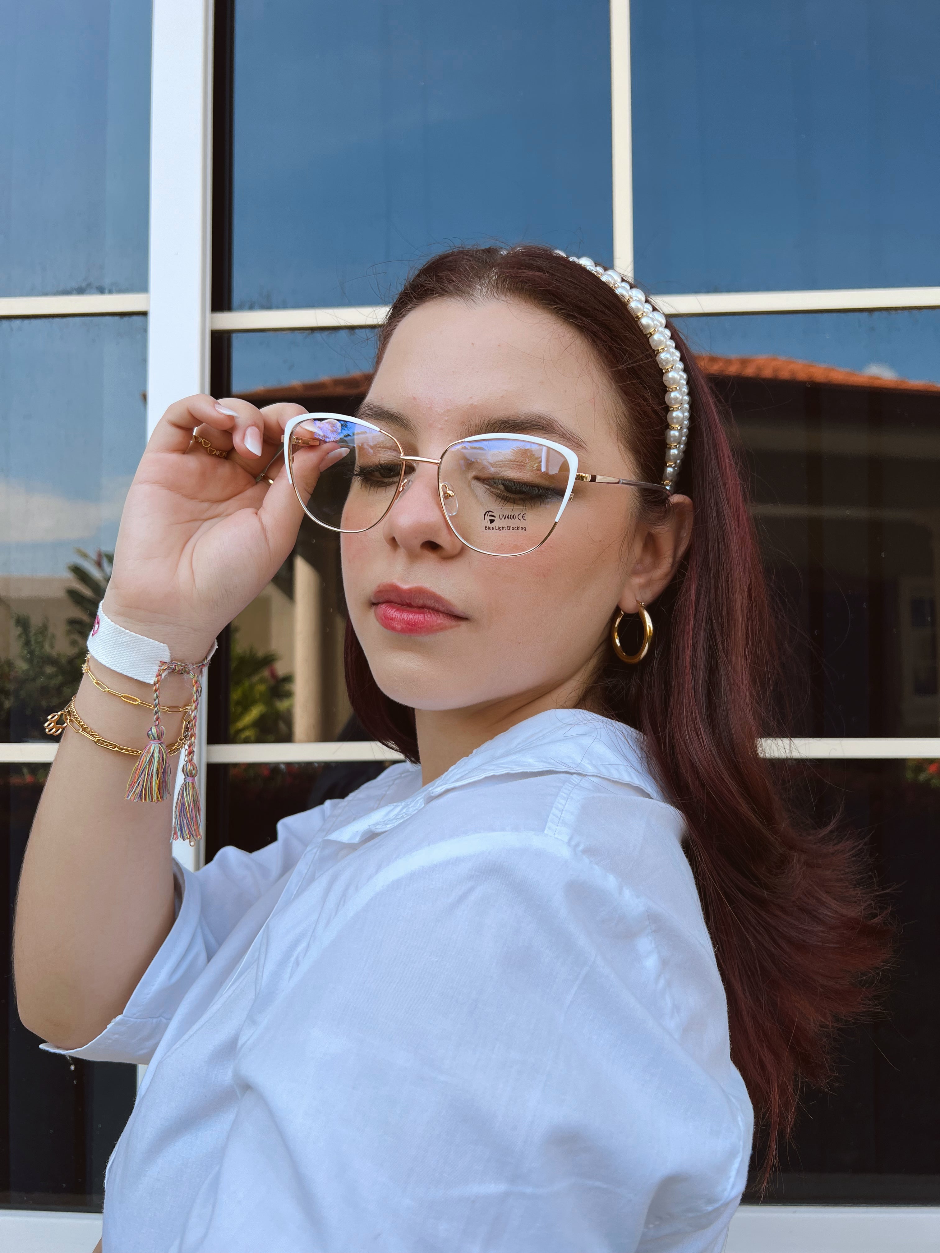 Lentes Cat Eye Gold/ Blanco